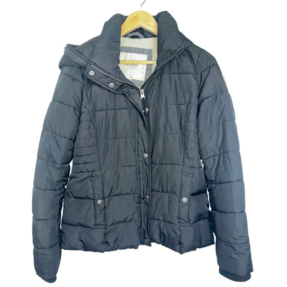 Abercrombie & Fitch Black Hooded Winter Utility Puffer Coat Jacket Womens Size M